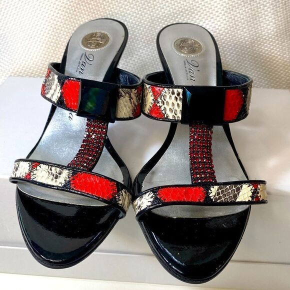 Van Maria by Soda Snakeskin & Rhinestone Heels Size 6 | 3” Acrylic Heel Slip-Ons - Picture 2 of 14